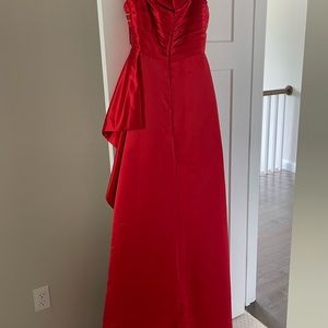 Red sexy gown with high slit and rhinestone trim